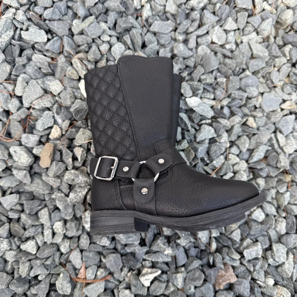 Wonder Nation Toddler Girls Black Quilted Harness Biker Boots Size 7